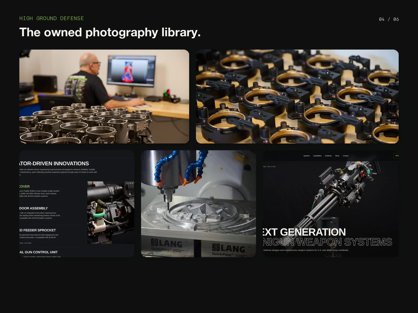 An overview board titled The owned photography library, showing inspection and component frames above a row of site sections built from them.